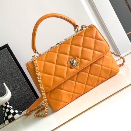 Lambskin Trendy colorful Chain Dual Handle Flap Bag